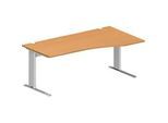 Schäfer Shop Pure Schreibtisch PLANOVA BASIC, Freiform, Ansatz rechts, C-Fuss, B 1800 x T 1000/800 x H 717 mm, Buche/weissalu + Kabelkanal