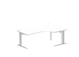 Schäfer Shop Pure Winkelschreibtisch PLANOVA BASIC, 90° Winkel rechts, C-Fuss, B 2000 x T 1200/800 x H 717 mm, weiss + Kabelkanal