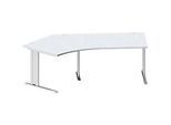 Schäfer Shop Pure Winkelschreibtisch PLANOVA BASIC, 135° Winkel links, C-Fuss, B 2165 x T 800/800 x H 717 mm, lichtgrau/weissalu + Kabelkanal