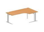 Schäfer Shop Pure Winkelschreibtisch PLANOVA BASIC, 90° Winkel rechts, C-Fuss, B 2000 x T 1200/800 x H 717 mm, Buche/weiss + Kabelkanal