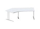 Schäfer Shop Pure Winkelschreibtisch PLANOVA BASIC, 135° Winkel links, C-Fuss, B 2165 x T 800/800 x H 717 mm, lichtgrau/weiss + Kabelkanal
