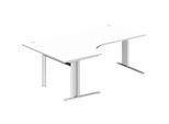 Schäfer Shop Pure Winkelschreibtisch PLANOVA BASIC, 90° Winkel links, C-Fuss, B 2000 x T 1200/800 x H 717 mm, weiss + Kabelkanal