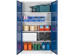Schäfer Shop Select Materialschrank, abschliessbar, 4 verzinkte Böden, 5 OH, B 1200 x T 400 x H 1935 mm, Stahl, lichtgrau/enzianblau