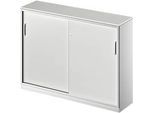 Schäfer Shop Genius Schiebetürenschrank TETRIS SOLID, 3 OH, 2 Fachböden, B 1600 mm, 19 mm Abdeckplatte, lichtgrau/weissalu
