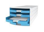 Schubladenbox HAN Impuls 2.0, 4 Schubladen, Format A4, stapelbar, offen, weiss/hellblau