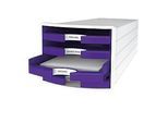 Schubladenbox HAN Impuls 2.0, 4 Schubladen, Format A4, stapelbar, offen, weiss/lila