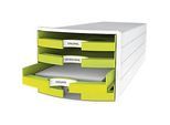 Schubladenbox HAN Impuls 2.0, 4 Schubladen, Format A4, stapelbar, offen, weiss/lemon