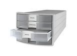 Schubladenbox HAN Impuls 2.0, 4 Schubladen, Format A4, stapelbar, geschlossen, grau/transparent-klar
