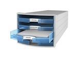 Schubladenbox HAN Impuls 2.0, 4 Schubladen, Format A4, stapelbar, offen, grau/transparent-blau