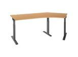 Schäfer Shop Select Winkelschreibtisch ERGO-T 2.0, 135° Winkel, Ansatz rechts, T-Fuss, B 2165 x T 800 x H 675-895 mm, Buche/anthrazit