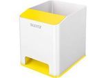 Stiftehalter Leitz WOW Sound, 1 Fach, Smartphone-Fach mit Soundverstärkung, weiss/gelb