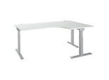 Schäfer Shop Select Winkelschreibtisch ERGO-T 2.0, 90° Winkel, Ansatz rechts, T-Fuss, B 2000 x T 1200/800 x H 675-895 mm, lichtgrau/weissalu