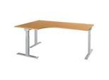 Schäfer Shop Select Winkelschreibtisch ERGO-T 2.0, 90° Winkel, Ansatz links, T-Fuss, B 2000 x T 1200/800 x H 675-895 mm, Buche/weissalu
