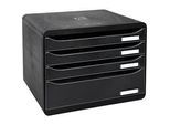 Schubladenbox BIG-BOX PLUS HORIZON QUER, A4+, 4 halboffene Schübe mit Auszugsstopp, Griffmulde & Etikettenhalter, Etiketten, Blauer Engel, schwarz