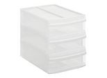 Schubladenbox Rotho SYSTEMIX TOWER S, 3 geschlossene Schübe im Format A5, Griffmulden, stapelbar, L 265 x B 192 x H 233 mm, PP, transparent