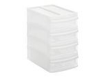 Schubladenbox Rotho SYSTEMIX TOWER XS, 4 geschlossene Schübe im Format A6, Griffmulden, stapelbar, L 196 x B 141 x H 233 mm, PP, transparent