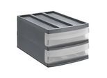 Schubladenbox Rotho SYSTEMIX DUO M, modular, 2 geschlossene Schübe, Griffmulde, stapelbar, QR-Code, L 395 x B 255 x H 203 mm, PP, anthrazit-transparent