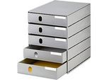 styro® Schubladenbox Styroval Pro, 5 Schubladen, geschlossen, B 243 x T 335 x H 323 mm, DIN C4, Polystyrol, stapelbar, öko-grau