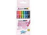 WEDO Kreativmarker-Set Silver + Outline, Silberlackstifte mit farbiger Umrandung, Rundspitze, assortiert, versch. Farben, 6 Stk