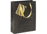 Geschenktüte CLAIREFONTAINE Premium Max & Moi Arabesk, Grösse M, Satin-Tragebänder, Beschriftungsschild, reissfest, PP-beschichtet, schwarz/gold, 5 Stk.
