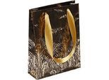 Geschenktüte CLAIREFONTAINE Premium Travel, Grösse M, Satin-Tragebänder, Beschriftungsschild, reissfest, PP-beschichtet, schwarz-gold, 5 Stk.
