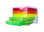 Schubladenbox styro® styroswing NEONline, 5 Schübe, Auszugsperre & Griffmulde, stapelbar, B 270 x T 340 x H 255 mm, Polystyrol, transparent-multicolor