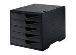 Schubladenbox styro® styroswing, 5 Schübe, Auszugsperre & Griffmulde, stapelbar, B 270 x T 340 x H 255 mm, Polystyrol, schwarz-schwarz