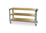 Mobiler Arbeitstisch Bedrunka+Hirth, Buche-Multiplex-Arbeitsplatten, 1 Fachboden, Schiebegriff, bis 400 kg, B 1500 x T 540 x H 880 mm, Stahlblech