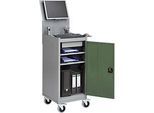 Computerschrank Bedrunka+Hirth, mobil, Monitorhalterung, Ablageflächen, Flügeltür, Schubfach, 4er-Steckdose, B 500 x T 500 x H 1725 mm, Stahlblech