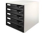 LEITZ® Schubladenbox, 5 Schübe, DIN A4, Polystyrol, lichtgrau/schwarz