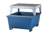IBC-Station ASECOS, Stahl, mit Gitterrost, Abfüllblock u. Staplerschuhen, B 1350 x T 1650 x H 1180 mm, lackiert
