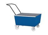 Auffangwanne ASECOS, Stahl, fahrbar, mit Gitterrost, 200 l Auffangvolumen, B 815 x T 1020 x H 1135 mm, lackiert