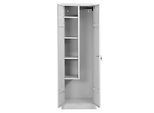 Putzmittelschrank, B 600 mm, 4 Böden, verkürzte Mitteltrennwand, abschliessbar, lichtgrau RAL 7035/lichtgrau RAL 7035