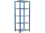 Schulte Lagertechnik Fachbodenregal Stecksystem MultiPlus250, Grundregal, 5 Fachböden, Kreuzstrebe, B 750 x T 600 x H 2000 mm, Enzianblau RAL 5010