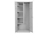 Putzmittelschrank, B 800 mm, 4 Böden, verkürzte Mitteltrennwand, abschliessbar, lichtgrau RAL 7035/lichtgrau RAL 7035