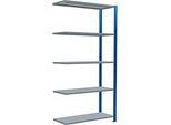 Schulte Lagertechnik Fachbodenregal Stecksystem MultiPlus250, Anbauregal, 5 Fachböden, Kreuzstrebe, B 1000 x T 400 x H 2000 mm, Enzianblau RAL 5010