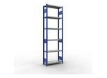 Schulte Lagertechnik Fachbodenregal-Stecksystem MULTIplus 250, Grundregal, Längenriegel, 2500x750x300 mm, 6 Böden, enzianblau/verzinkt