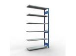 Schulte Lagertechnik Fachbodenregal-Stecksystem MULTIplus 250, Anbauregal, Längenriegel, 2500x1300x400 mm, 6 Böden, enzianblau/verzinkt