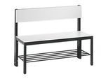 Sitzbank Basic Plus, 1-seitig, Rückenlehne, mit Schuhrost, 4-Fussgestell schwarzgrau RAL 7021, B 1000 mm, Dekor weiss