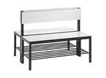 Sitzbank Basic Plus, 2-seitig, mit Rückenlehne & Schuhrost, 4-Fussgestell schwarzgrau RAL 7021, B 1000 mm, Dekor weiss