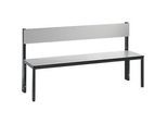 Sitzbank Basic Plus, 1-seitig, Rückenlehne, ohne Schuhrost, 4-Fussgestell schwarzgrau RAL 7021, B 1500 mm, Dekor silbergrau