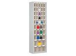 Magazinschrank, Volumen 333 l, 43 herausnehmbare Klappkästen mit Griffmulde, B 665 x T 250 x H 2000 mm, lichtgrau/transparent