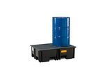 PE-Palettenauffangwanne CEMO 220/2 für 1 Europalette, L 1230 x B 830 x H 360 mm, 220 l, für 2 x 200 l Fässer, Stahl-Gitterrost