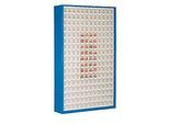 Vorratsschrank, Volumen 635 l, 204 herausnehmbare Lagerboxen mit Griffmulde, B 1270 x T 250 x H 2000 mm, g.blau/transparent