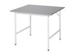 Rau Arbeitstisch Jerry, manuell höhenverstellbar, 25 mm MDF-Platte mit Edelstahlbelag, bis 300 kg, B 1000 x T 1000 x H 800-850 mm, silber/lichtgrau