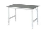 Rau Arbeitstisch Tom, manuell höhenverstellbar, 25 mm Spanplatte mit Linoleumbelag, bis 500 kg, B 1250 x T 800 x H 760-1080 mm, hellgrau/lichtgrau