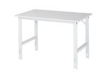 Rau ESD-Arbeitstisch Tom, manuell höhenverstellbar, 28 mm Spanplatte mit Melaminbelag, bis 500 kg, B 1250 x T 800 x H 760-1080 mm, lichtgrau