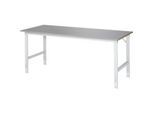 Rau Arbeitstisch Tom, manuell höhenverstellbar, 25 mm MDF-Platte mit Edelstahlbelag, bis 500 kg, B 2000 x T 800 x H 760-1080 mm, silber/lichtgrau