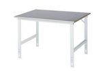Rau Arbeitstisch Tom, manuell höhenverstellbar, 25 mm MDF-Platte mit Stahlblechbelag, bis 500 kg, B 1250 x T 1000 x H 760-1080 mm, silber/lichtgrau