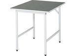 Rau Arbeitstisch Jerry, manuell höhenverstellbar, 25 mm Spanplatte mit Linoleumbelag, bis 300 kg, B 750 x T 1000 x H 800-850 mm, hellgrau/lichtgrau